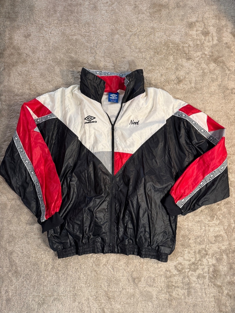Vintage 90s Umbro Windbreaker Jacket XL Korea Black Red White Big Logo Soccer